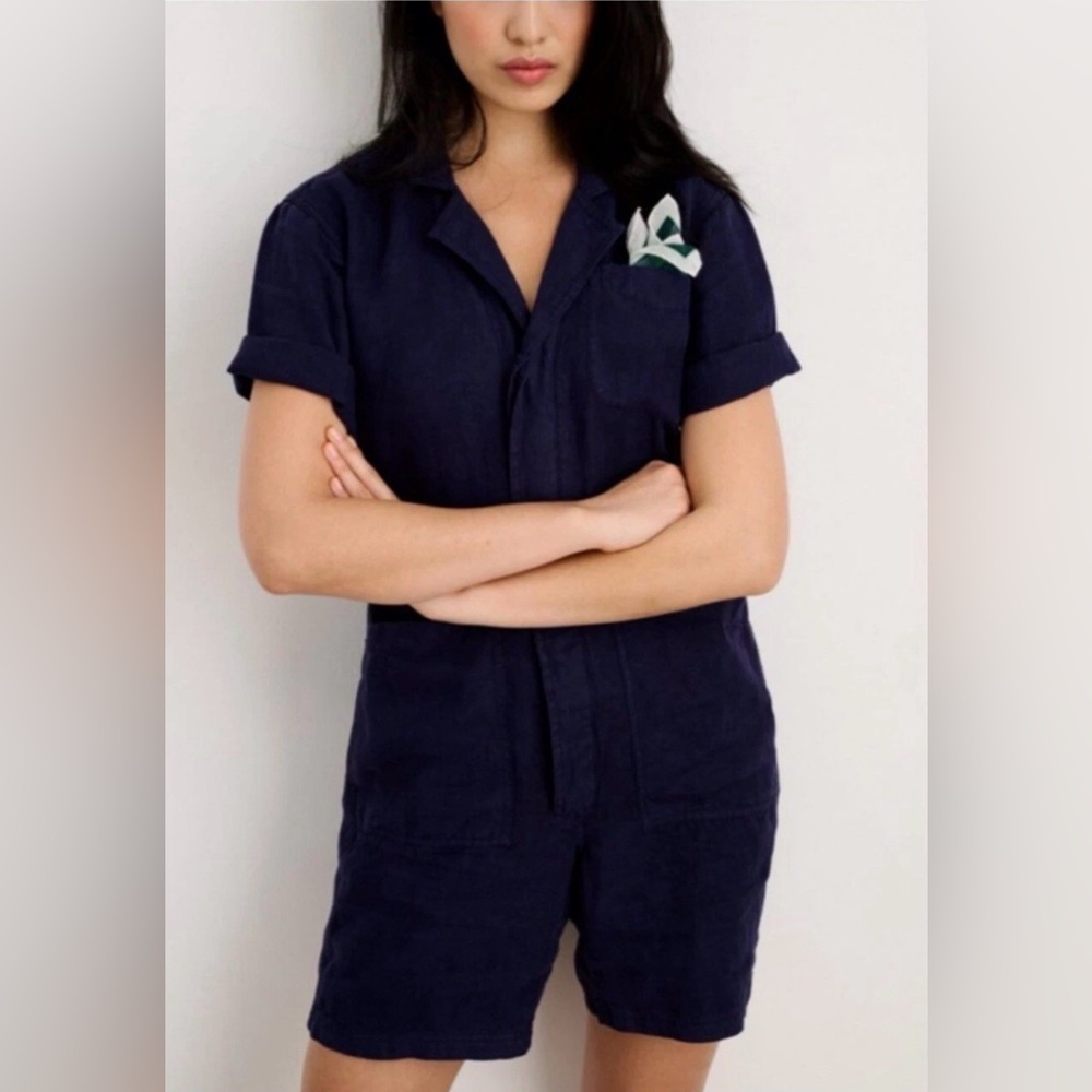 Brand New Without Tags Alex Mill Standard Linen Short Jumpsuit Navy XS